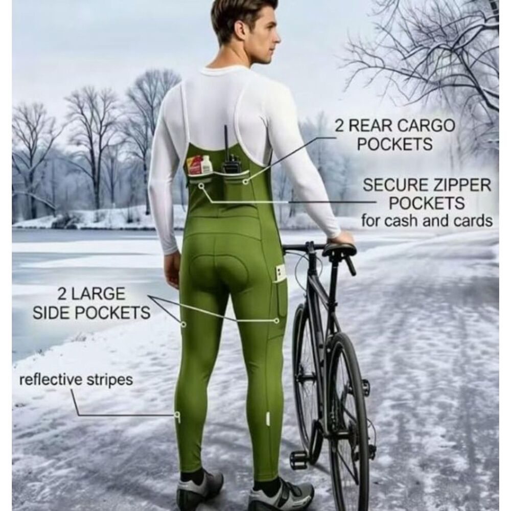 Cerotipolar Cycling Winter Bib Tights Large NWT Padded Cargo Bike Pants Green